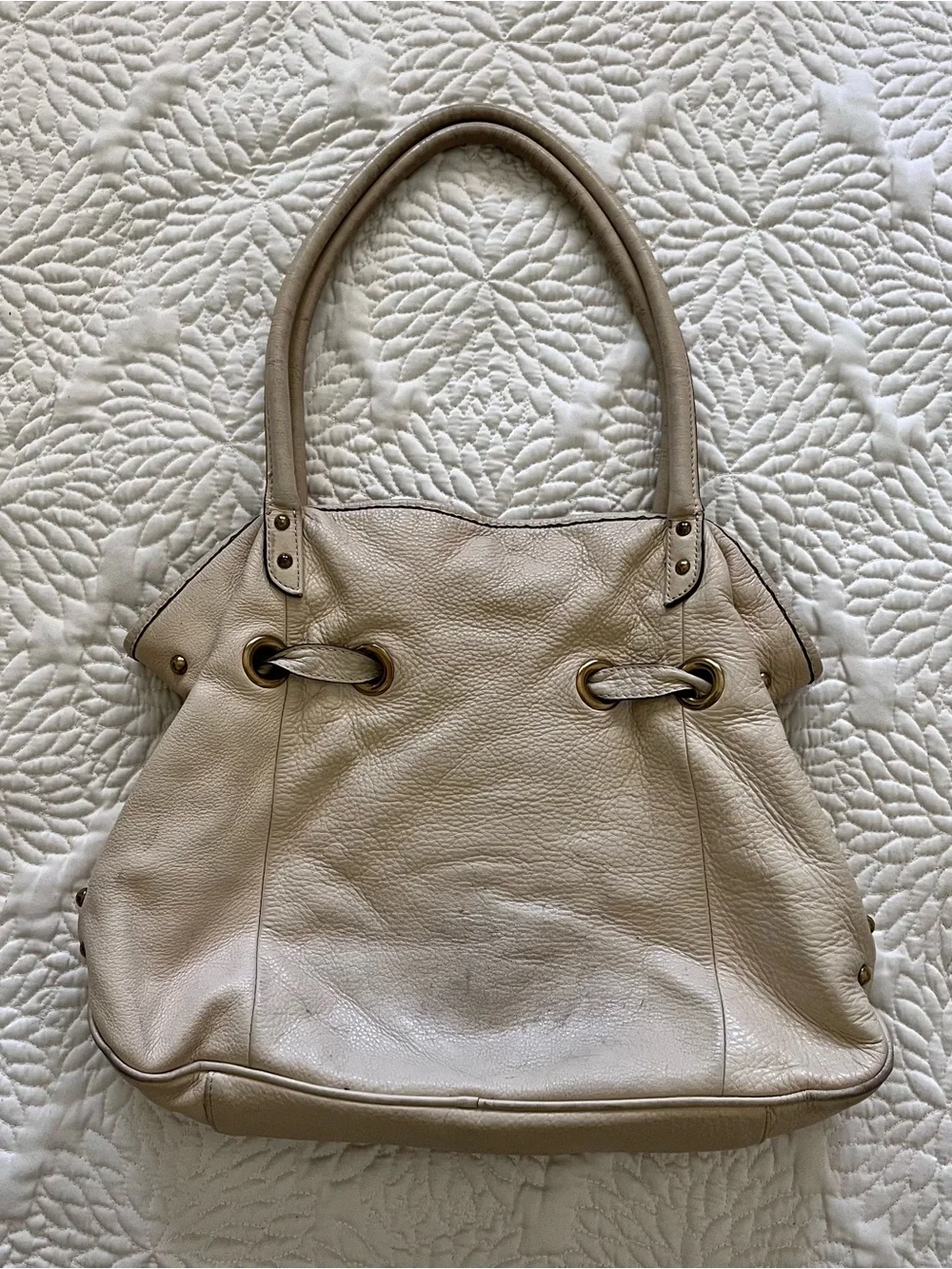 Anne Klein Cream Pebbled Leather Bag
